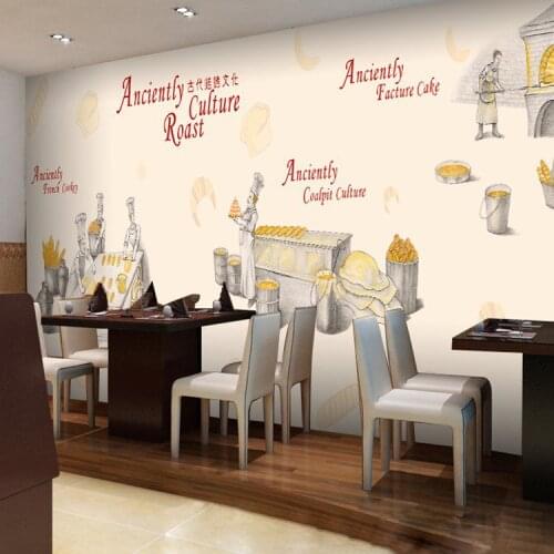 Hand painted baking dessert bakery tooling Self Adhesive wallpaper cake shop coffee Western Restaurant retro Western point mural