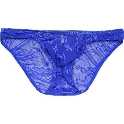 Sexy Gay Underwear Men Lace Briefs Shorts Semi-Transparent Ice Silk Low Waist Pouch T-pants cuecas ropa interior hombre M-XL
