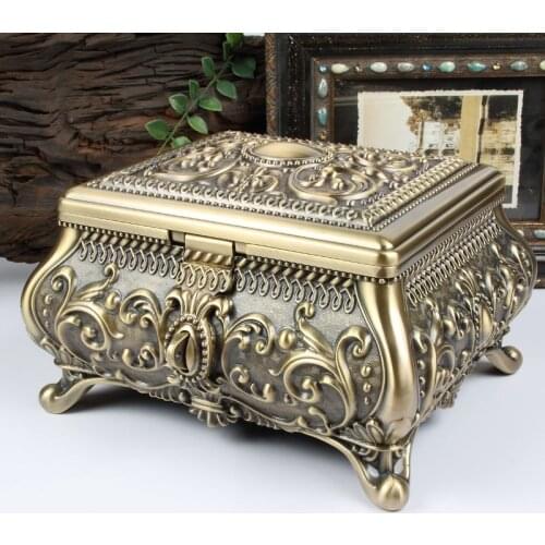 Size XL Bronze Color Metal Jewelry Storage Box 2 Layers Vinatge Organizer Case With Lock Home Decor Art Craft Decoration