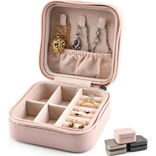 Portable Faux Leather Zip Jewelry Box Ring Earrings Bracelet Storage Case Pouch jewelry organizer Christmas gifts Jewelry Box