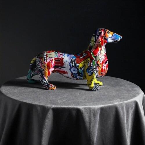 Nordic Painting Resin Dachshund Figurine Animal Sculpture Modern Art Dog Miniatures Statue Home Decor Sketch Props Ornaments