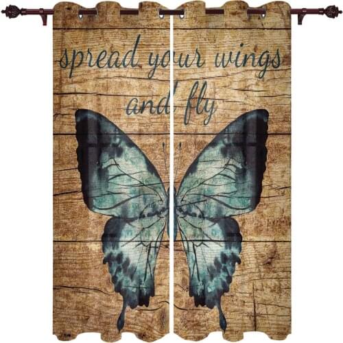 Modern Curtains Butterfly Wood Grain Retro Baby Room Bedroom Creative Curtains Kitchen Living Room Terrace Valance Curtains
