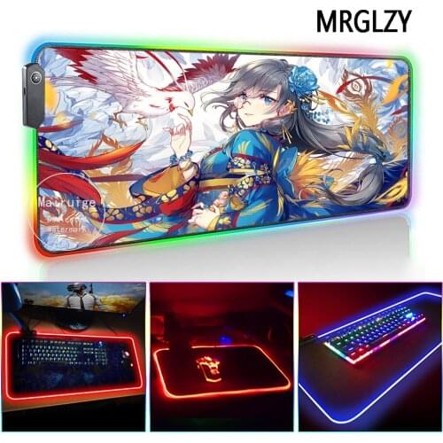 MRGLZY Anime Girl Mouse Pad LED Light RGB Gamer Multi-size Drop Shipping Large Desk Mat Gaming Accessories for Laptop Keyboard