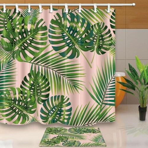 Tropical leaves Bathroom Shower Curtain Waterproof Fabric Hooks
