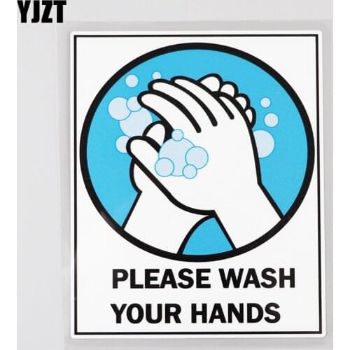 YJZT 10.8CM×13.4CM PLEASE WASH YOUR HANDS Warning Decal PVC Car Sticker 12C-0019