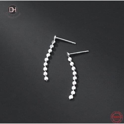 Dreamhonor Real 925 Sterling Silver Elegant Disc Coin Long Tassel Stud Earrings For Women Korean Silver Jewelry
