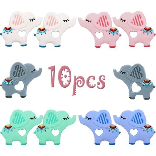 10pcs/lot Baby Silicone Teether Rodent Elephant DIY Cartoon Animal Ring Necklace Infant Toddle Chew Charms Kids Teething Toys