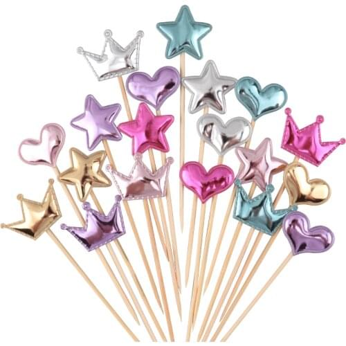 Custom cupCake Cake love 10pcs Wedding Decoration Supplies Heart Star Crown Topper For Birthday Cupcake Flag Baby Shower Party