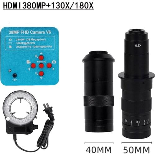 38MP 1080P 60FPS HDMI USB Digital Industrial Video Microscope Camera 130X C Mount Lens For Magnification Detection