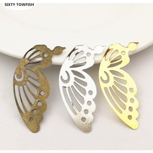 30 pcs/lot 17x41mm Gold color/Antique bronze/White k Metal Filigree Flowers Slice Bow Charms base Setting Jewelry DIY Components