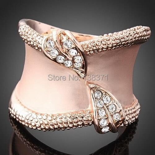 Alisouy Hot Sell! New Lovely HOT Unique Leaves Rose Gold Color Women Austrian Crystals Engagement Rings
