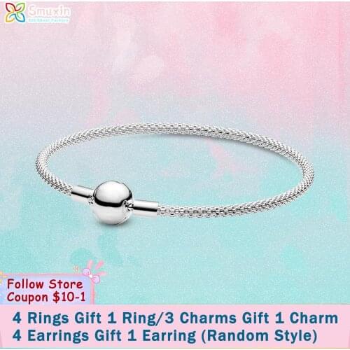 Smuxin 925 Sterling Silver Bracelet Moments Mesh Bracelet Friendship Bangles for Women Jewelry Making Girl Birthday Gift