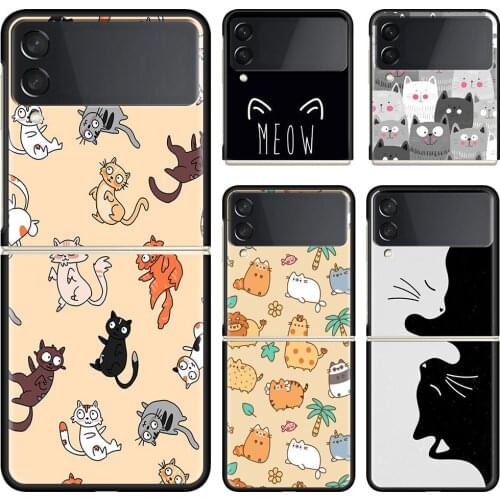 Phone Case For Samsung Galaxy Z Flip 3 5G Black Hard Cover ZFlip 3 Luxury Shockproof Bumper Cases Fundas Happy Cat Day! Shell