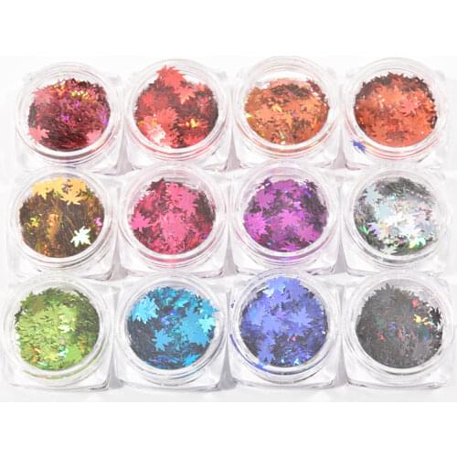 12 Box Nail Art Sequins Maple Leaf Design For Nails NailArt Decoration Nail Flake Applique Mirror Sparkly Nail Sequins Leaves