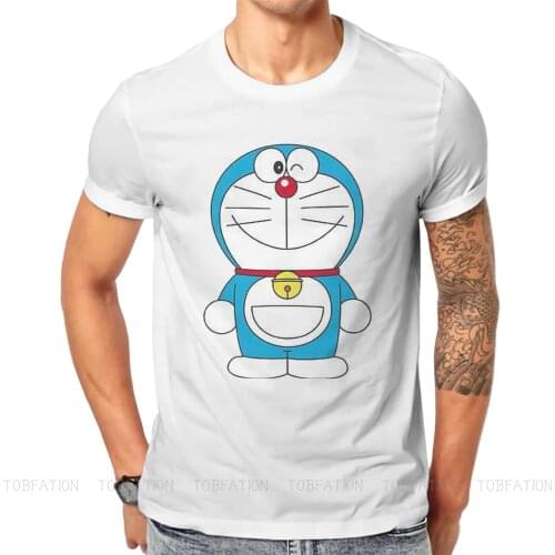 Smile Doraemon Kawaii Robot Cat Manga Tshirt Top Cotton Loose O-Neck Mens Streetwear Casual Men T shirt