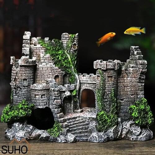 Hot Aquarium Ancient Castle Home Decor Resin Artificial Building Rocks Cave for Aquarium Fish Tank Landscaping Decoration