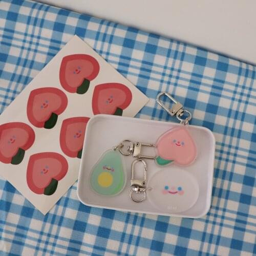 Ins Cartoon Avocado Peach Smiling Face Key Buckle Girl Stationery Cute Bag Decorative Accessories Creative Pendant Key Chain