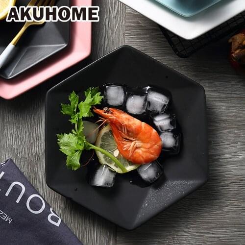 Ceramic Dinner Plates Beef Plate Tableware Hexagonal Matte Dessert Dish Simple and Creative Salad Cutter Dishes Akuhome