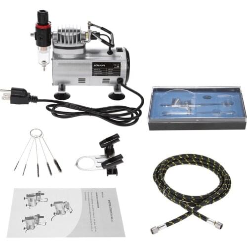 KKmoon AC-18 Airbrush Kit Air Compressor Dual-Action Hobby Spray Gun Air Brush Set Nail Art Paint Sprayer with Cleaning Brush