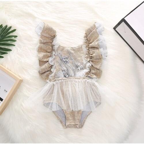 New Princess Costume Girls Three-Dimensional Embroidery Hit Color Lace Flying Sleeves Bodysuit Romper Girls Lace Romper 3 Month