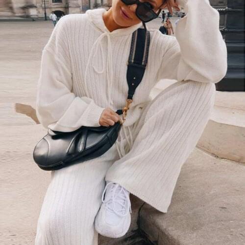 Women Suit Casual Wear Fashion Trend Ladies Spring Autumn 2 Piece Long Sleeve Loose Hooded Top High Waist Wide Leg Pants Suits