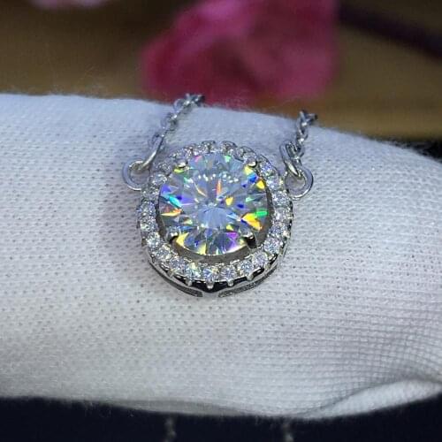 Poetry Of Jew Store Round 925 Silver Moissanite Pendants 1ct D VVS Luxury Moissanite Weding Pendants for Women jewelry necklace