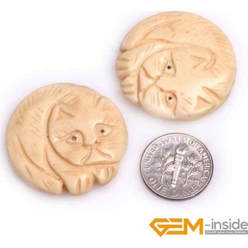 30mm Big Large Animal Cat Carved Bone Cabochon Beads Loose Bead For Jewelry Making Bulk 2 PCS Wholesale