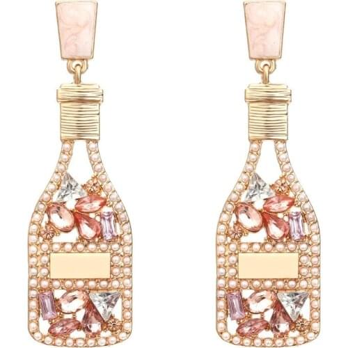 Exaggerated Hollow Rhinestone Wine Bottle Earrings Fashionable Geometric Metal Earrings for Women
