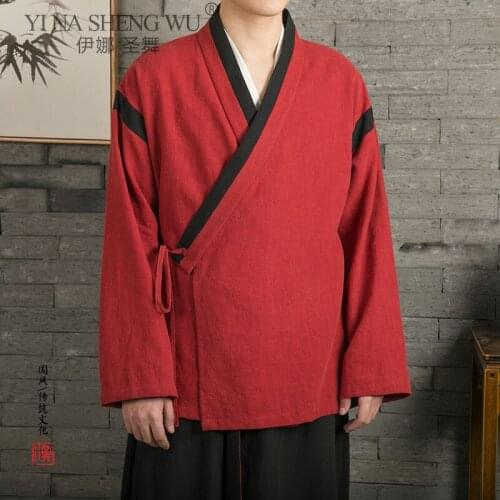 Chinese Style Jacket Men Streetwear Kimono Tether Coat Mens Samurai Jacket Man Linen Coats & Jackets Male Tang Suit Hanfu Hommes