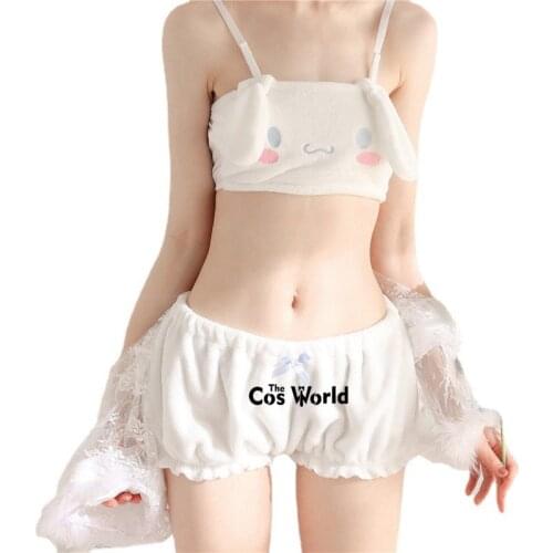 Lolita Girls Winter Sweet Sexy Long Ear Doggy Soft Underwear Boob Tube Top Bralette With Pad Vest Bra