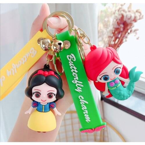 Cartoon Gummed Girl Belle Mermaid Princess Keyring Cute Snow White Rapunzel Elsa Key Chain Bag Accessories Gift Keychain Toys