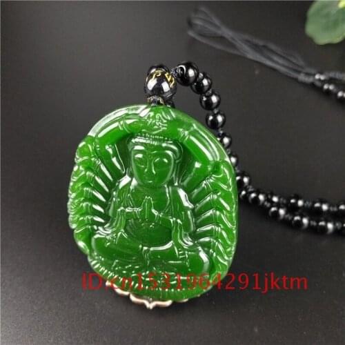Jade Green Guanyin Charm Jadeite Women Gifts Natural Pendant Men for Necklace Fashion Jewelry Carved Hand Amulet Chinese