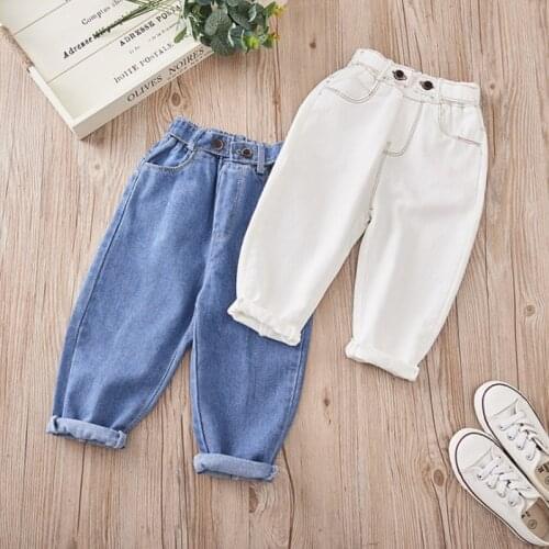 2020 New Spring Autumn Kids Denim Pants All Matched Casual Harem Pants Buttons Fly Toddler Boys Girls Jean Trousers 1-6 Years