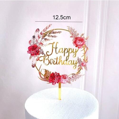 New Ins Happy Birthday Cake Topper Acrylic Hot Sale Gold Cake Topper For Kids Birthday Party Cake Decorations Dessert Supplies