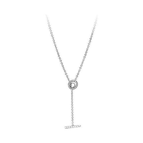 S925 Sterling Silver New Small Fan Necklace New Decorative Double Ring T-shaped Buckle Heart Pattern fashion Necklace