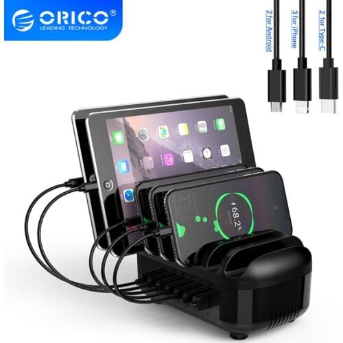 ORICO 7 Port USB Charging Station Dock wIth 7 USB Cable for iphone Mobile Phone iPad Kindle Watch Power Bank Charger