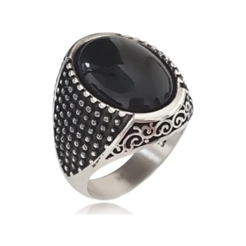 Original Trendy New Hot Sale Turkish Antique 925 Silver Ottoman Rings Cabochon Onyx Ring for Man Fashion Vintage Fine Jewelry