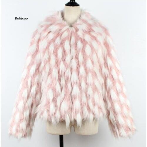Autumn Winter Women Coat Faux Fur Long-Sleeved Tops Lapel Blouse Imitation Fur Coat Mixed Color Wool Coat New Plus Size