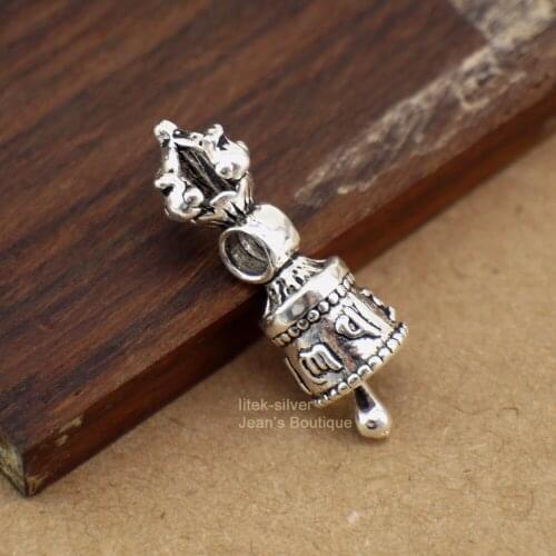 925 Sterling Silver Tibetan Buddhism Vajra Bell Dorje DIY Charm Spacer Pendant Jewelry A2636