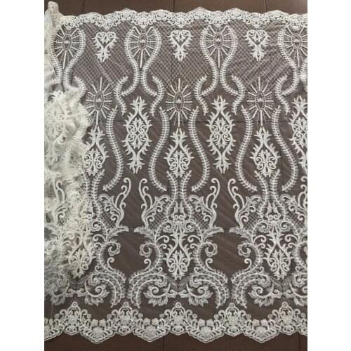 Popular hand made beads embroidery African tulle lace French net fabric embrodery lace fabric SYJ-42046 for dress