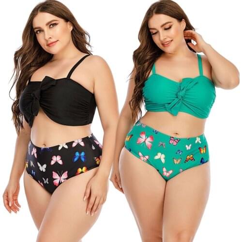Plus size L-5XL Fashion Bikini print sling high waist Top Shorts Two Piece Set 2021new Swimsuit Bathing Suit Swimwear Beach Wear
