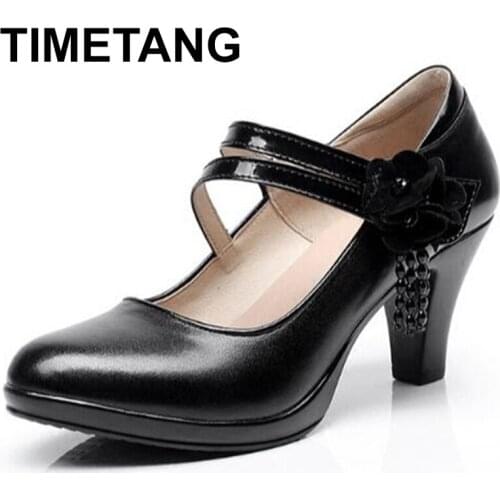 TIMETANG Brand Flowers elegant fashion shoes women high heel shoes 2021 spring shoes shallow mouth cow leather shoes high heels