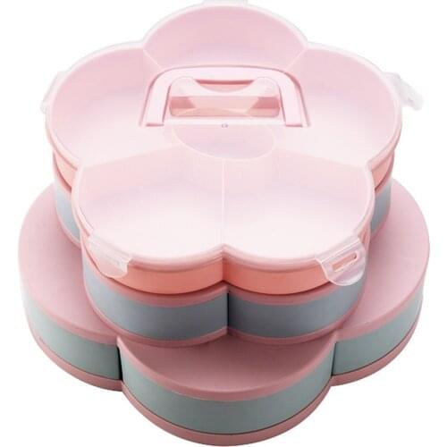 Three-layer Flower-shaped Rotating Fruit Tray Divided Candy Storage Box Kitchen Plastic Storage Container Kitchen Storage Box