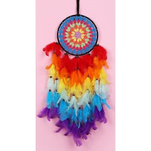 Girl Heart Dream Catcher Ornaments Colorful Feather Braided Network Cable Wind Chime Wall Decoration Bedroom Handmade Pendant