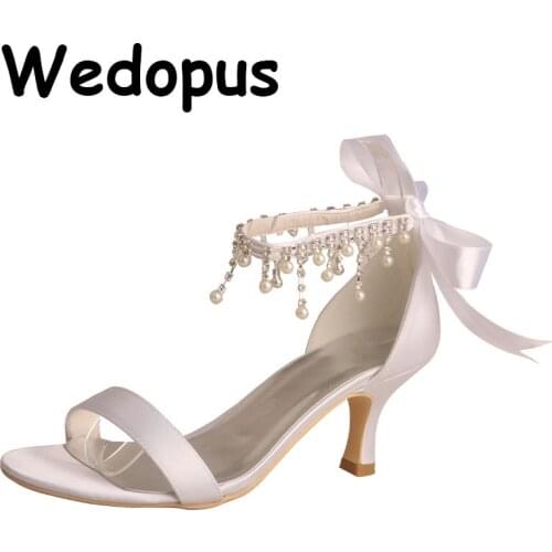 23 Colors Mid Heels Handmade Sandals Heels Women with Pearl Strap 6.5CM Heel