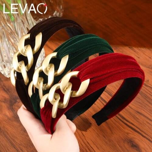 Levao New Velvet Gold Chain Headband For Women Wide Hairbands Hoop Bezel Headdress 2021 Hair Accessories Headwear