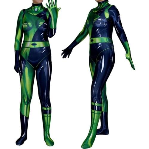 Super Villain Kim Possible Shego Costume Female Halloween Costume Zentai Suit Shego Cosplay Costumes
