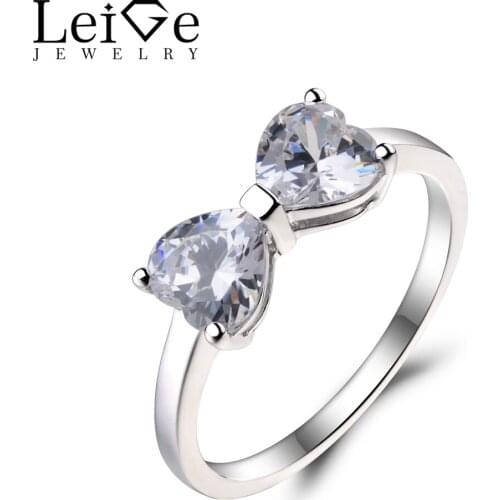 Leige Jewelry Cubic Zirconia Ring Engagement Rings Solid 925 Sterling Silver Heart Cut Gemstone Clear Crystal Rings for Women