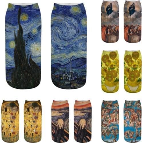1 pair 3D printing socks one side Van Gogh oil painting men and women personality art vintage world famous painting boat socks