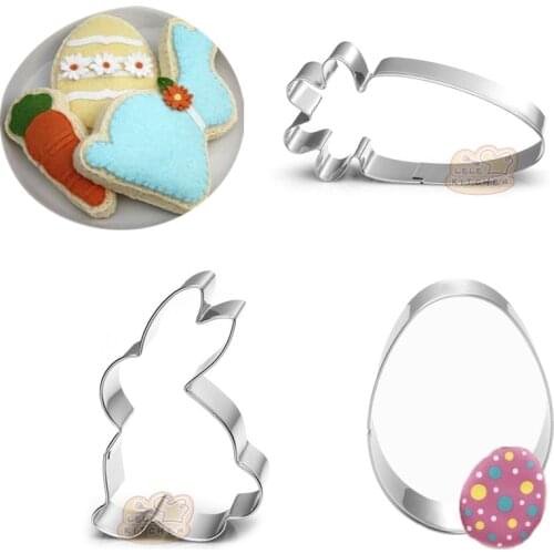 1pcs patisserie reposteria Rabbit Carrot Egg Stainless Steel Cookie Cutter Fondant Cake Decor Tool Cupcake Toppers Biscuit Mould